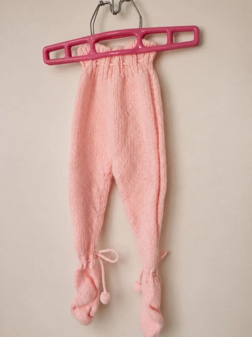 Vintage Newport Pink Knit Baby Sweater & Footed Pants Set Handmade Look